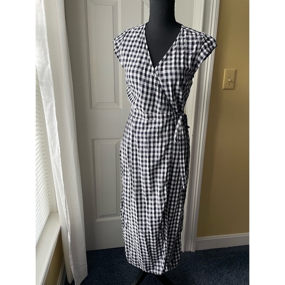 j Crew Wrap Dress Midi Black and White Buffalo Check size XXS - Picture 4 of 6